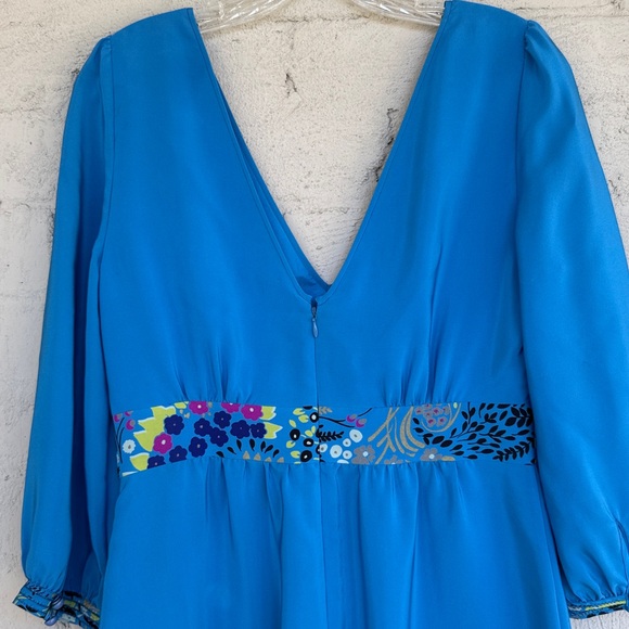 Tibi Blue Floral/Paisley Engineered Print Silk High Waisted Dress Size 6 - Picture 6 of 13